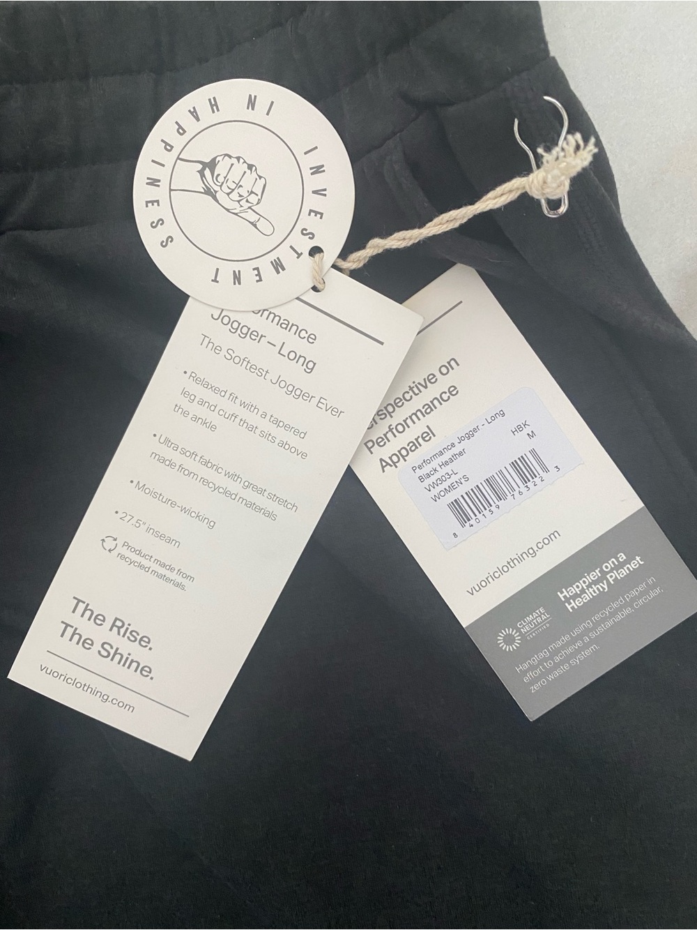 Vuori NWT Heather Black Performance Drawstring Joggers Long Size M Relaxed - Picture 6 of 10